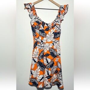 Moda Made In Italy Dress Women’s Size 4 Tropical Leaf Print Orange Resort Vacay
